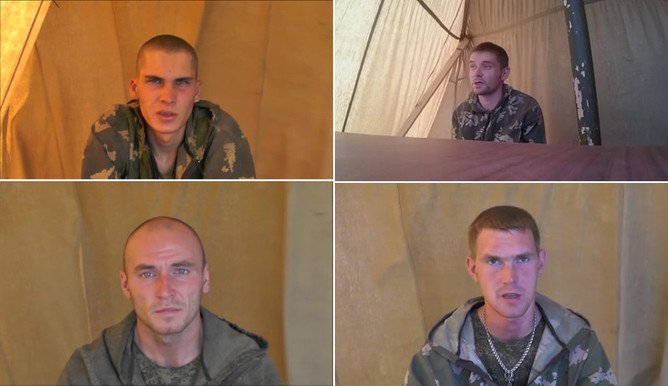 Ukrainian footage purportedly showing captured Russian soldiers. EPA