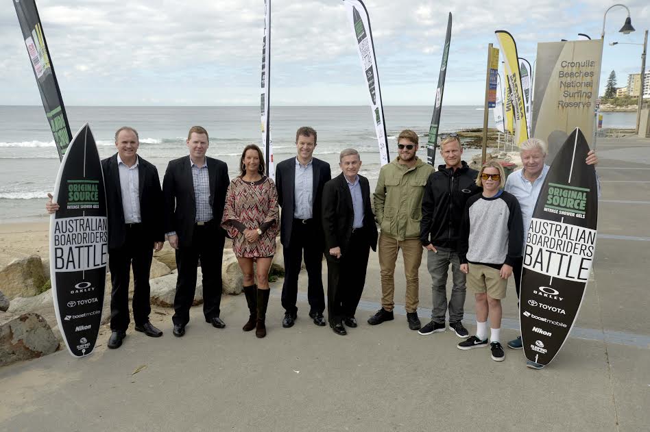 Surfing Australia CEO Andrew Stark, Managing Director – Commercial of PZ Cussons Rory Gration, seven-time World Champion Layne Beachley, Member for Cronulla Mark Speakman, Mayor of Sutherland Shire Councillor Steve Simpson, WQS competitor Perth Standlick, WCT competitor Adam Melling, Jaggar Bartholomew, 1978 World Champion Wayne Bartholomew