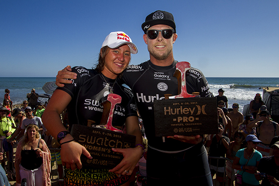 Carissa Moore (HAW) and Mick Fanning (AUS) reign supreme at Lower Trestles today, taking out the Swatch Women's Pro and Hurley Pro. Image: WSL/Morris Carissa Moore (HAW) and Mick Fanning (AUS) reign supreme at Lower Trestles today, taking out the Swatch Women's Pro and Hurley Pro. Image: WSL/Morris