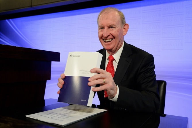 Financial System Inquiry chair David Murray delivered the 460 page interim report at the National Press Club today. Lukas Coch/AAP